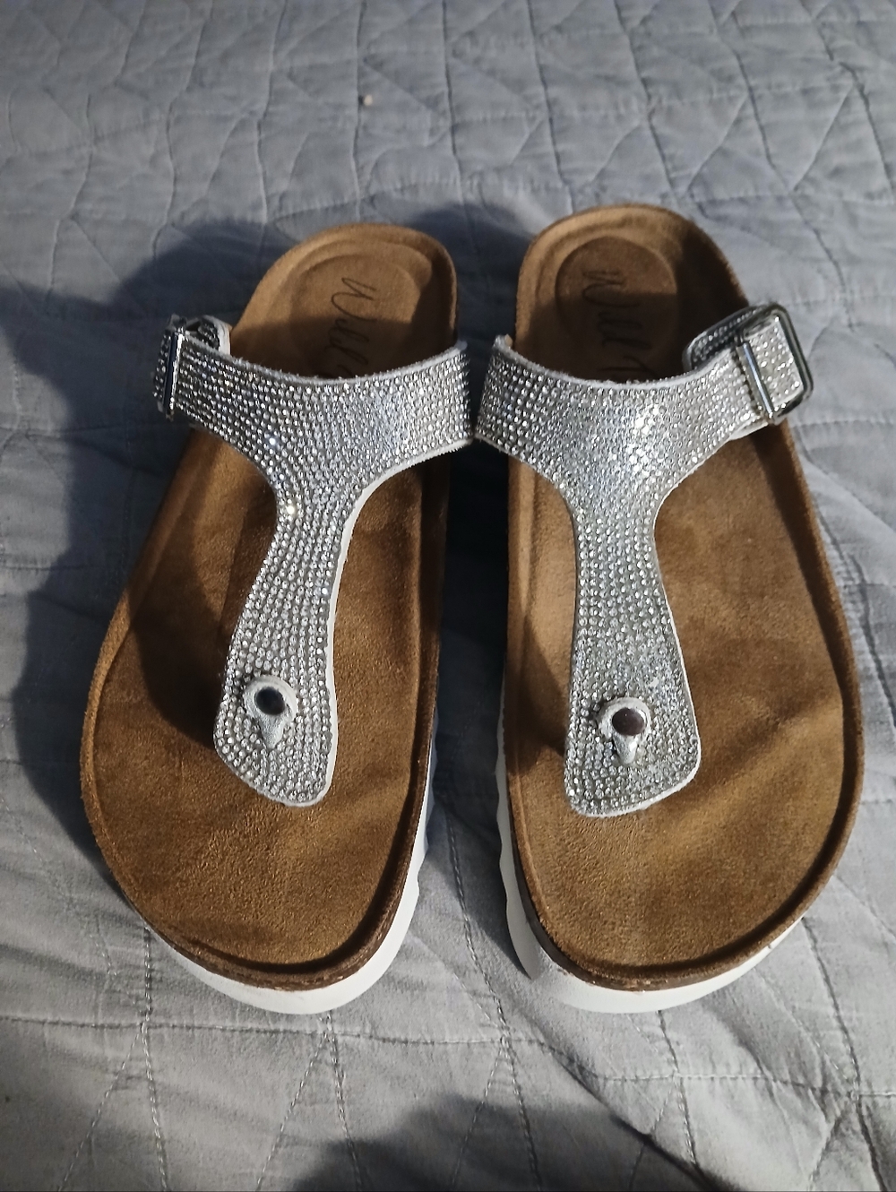 Wild Pair Silver T-Strap Rhinestone Sandals